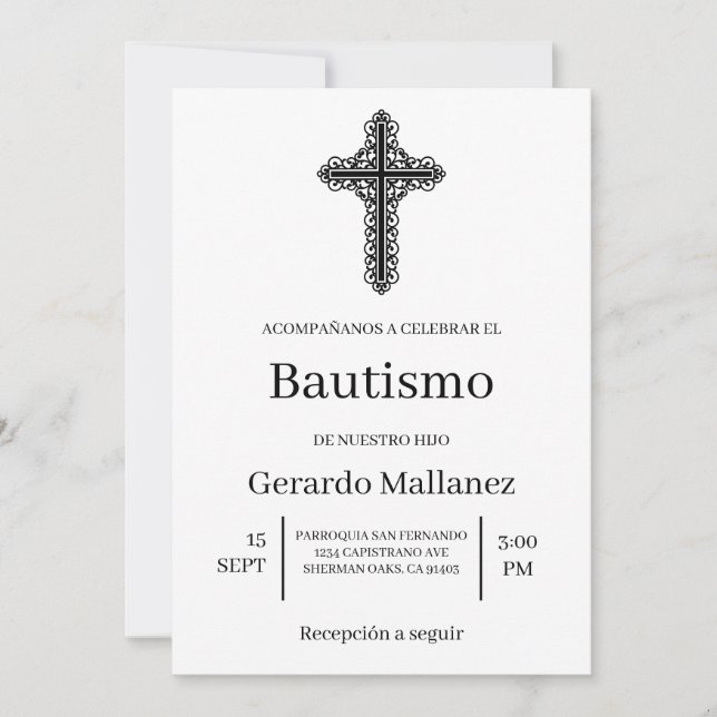 Einladung von Invitación minimalista para bautismo (Vorderseite)