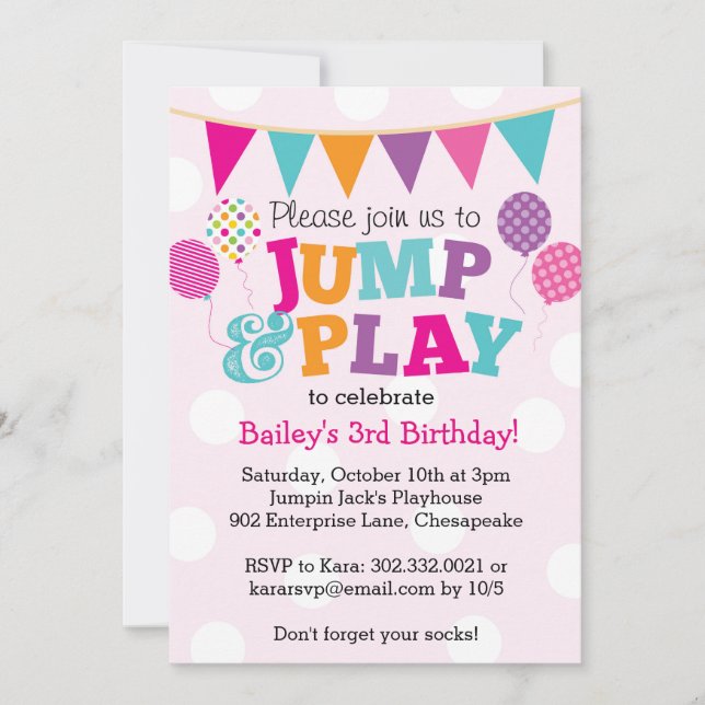Einladung von Jump and Play Balloons (rosa & Lila) (Vorderseite)