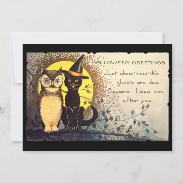 Einladung von Katzenwelpen und Vintagen Halloween- (Vorderseite)