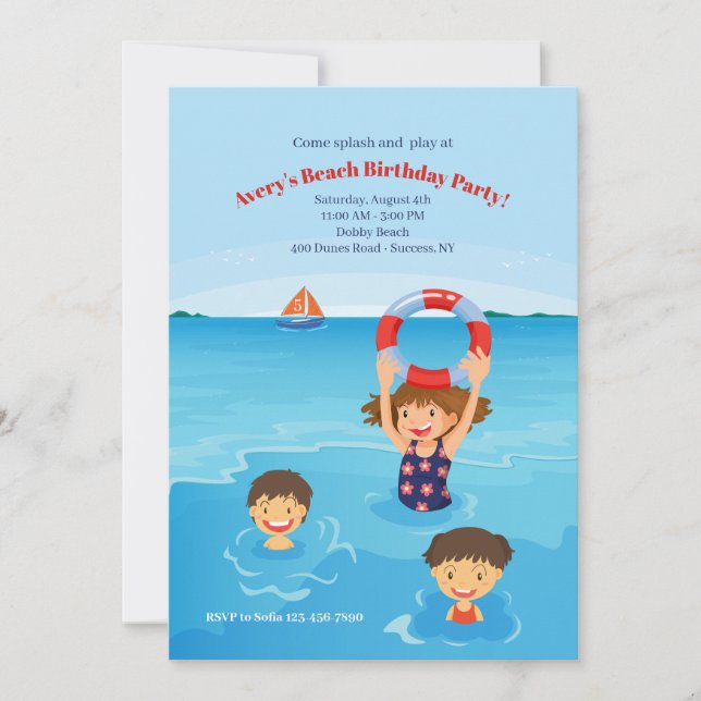 Einladung von Kiddie Beach Birthday Party (Vorderseite)