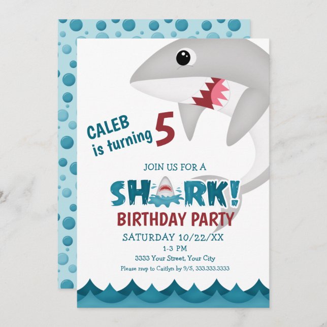 Einladung von Kids Shark Birthday Party (Vorne/Hinten)