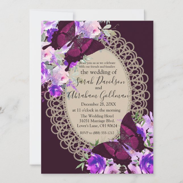 Einladung von Lace Butterfly Hochzeit (Vorderseite)