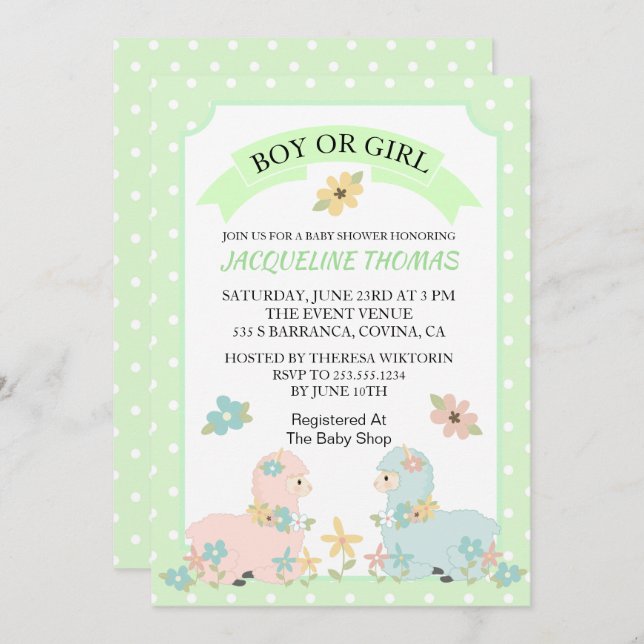 Einladung von Lama Baby Shower Gender Reveal (Vorne/Hinten)