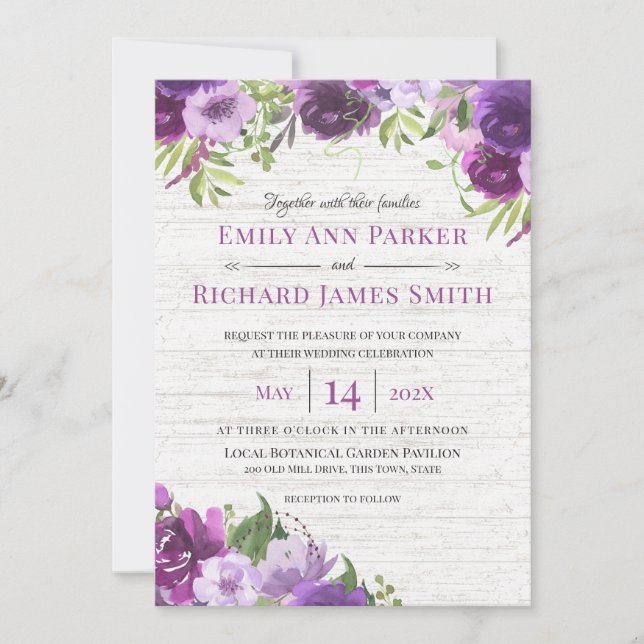 Einladung von Lavender Floral Barn Wood Wedding (Vorderseite)
