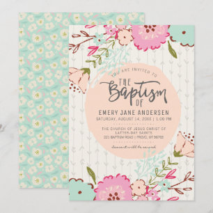 EINLADUNG VON LDS BAPTISM Elegant Chic Floral Gi
