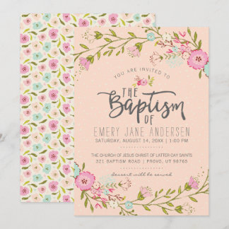 EINLADUNG VON LDS BAPTISM | Elegante Rosa Floral G