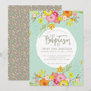 EINLADUNG VON LDS BAPTISM Moderne, helle Blütenm