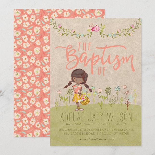 EINLADUNG VON LDS BAPTISM | Sweet Vintag Floral Gi (Vorne/Hinten)