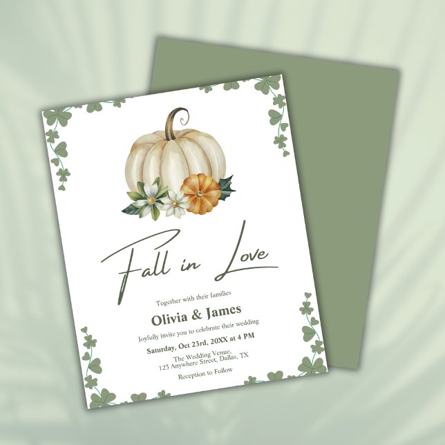Einladung von Liebe Sage Green (Budget Fall in Love Greenery Sage Green Pumpkin Wedding Invitation  )