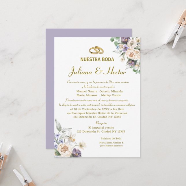 Einladung von Lilac Watercolor Floral Wedding (Vorderseite/Rückseite Beispiel)