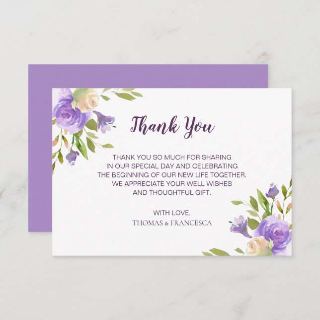 Einladung von Lilac Watercolor Floral Wedding (Vorne/Hinten)