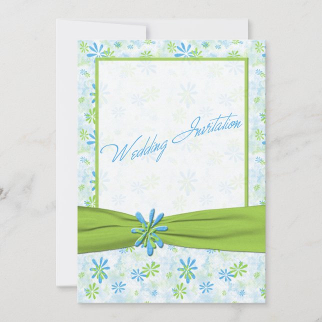 Einladung von Lime Green and Blue Floral Wedding (Vorderseite)