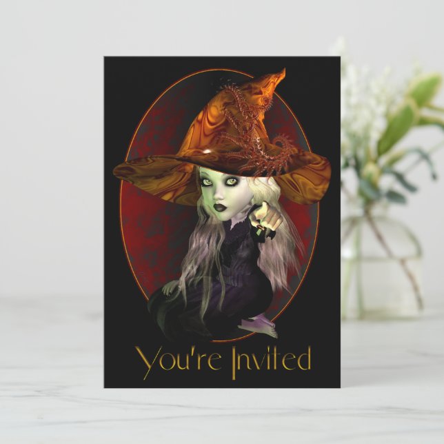 Einladung von Little Hexe Halloween-Party (Stehend Vorderseite)