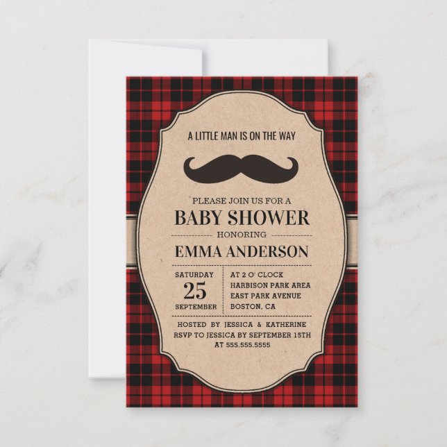 Einladung von Little Man Boy Baby Shower - Mustach (Vorderseite)