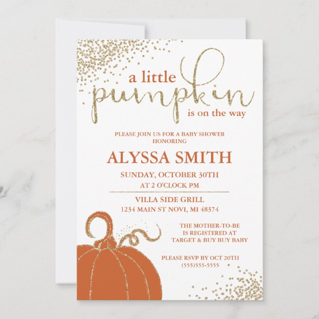 Einladung von Little Pumpkin Fall Baby Shower (Vorderseite)