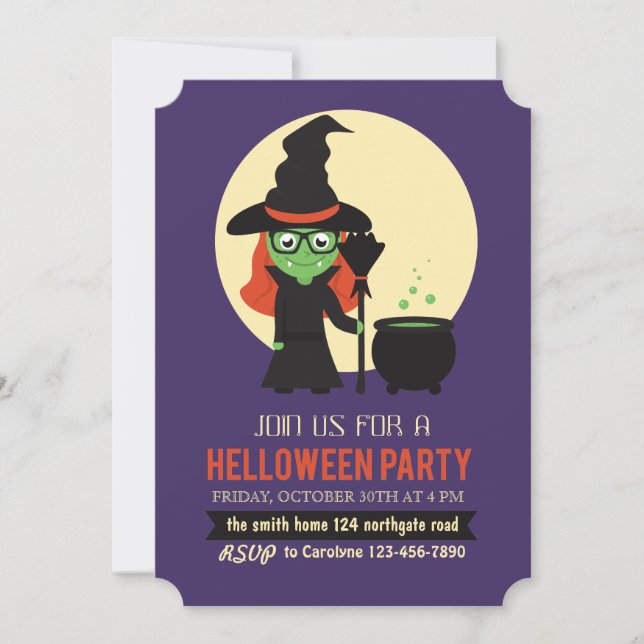 Einladung von Little Witch Halloween-Party (Vorderseite)