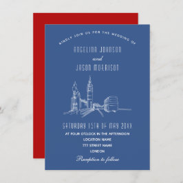 Einladung von London Skyline Blue Red Wedding