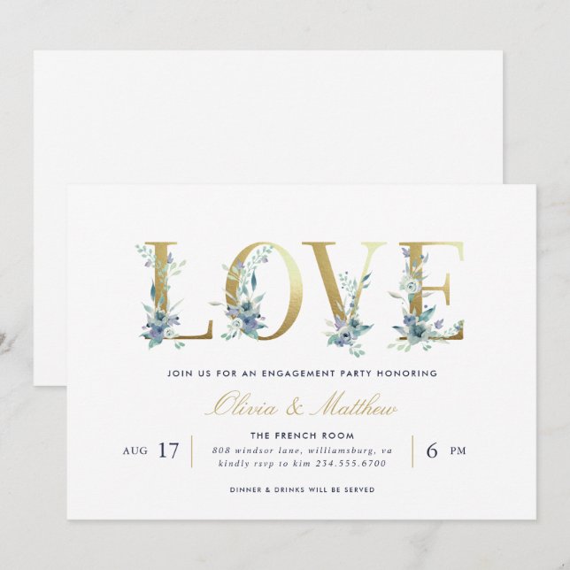 Einladung von Luxe Floral Engagement (Vorne/Hinten)