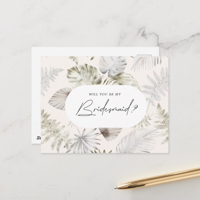 Einladung von Luxus Tropical Foliage Bridesmaid Postkarte (Vorderseite/Rückseite Beispiel)