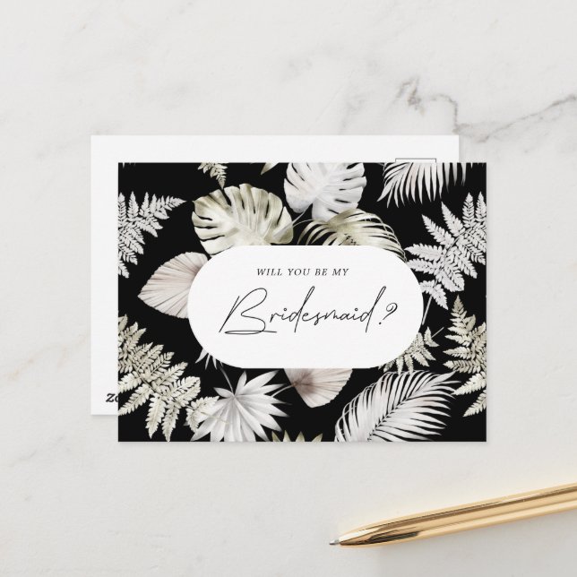 Einladung von Luxus Tropical Foliage Bridesmaid Postkarte (Vorderseite/Rückseite Beispiel)