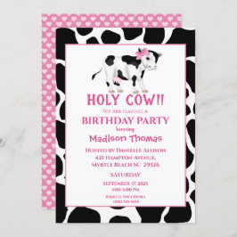 Einladung von Mädchen Niedliche Kuh Rosa Geburtsta