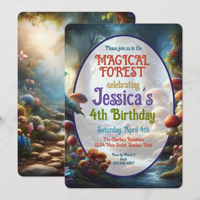 Einladung von Magical Forest Birthday Party (Vorne/Hinten)