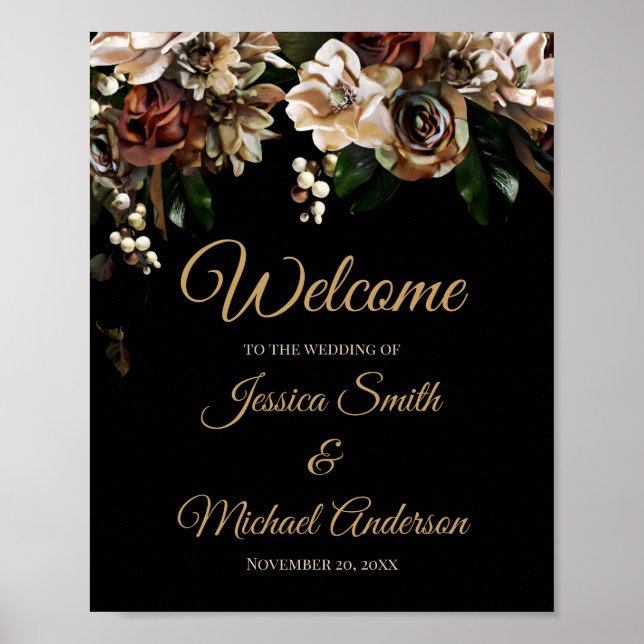 Einladung von Magnolia Gold und Black Floral Weddi Poster (Vorne)