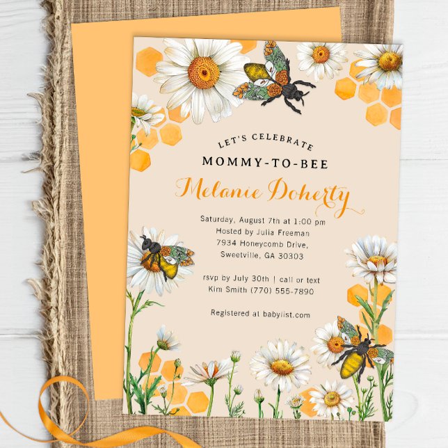 Einladung von Mami zu Bee Baby Shower | Wasserfarb (Honey Bee Baby Shower Invite)