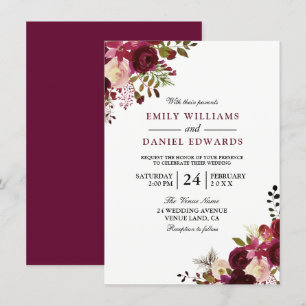 Einladung von Marsala Burgundy Red Floral Wedding