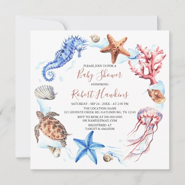 Einladung von Meerestieren unter der Sea Baby Dusc (Vorderseite)