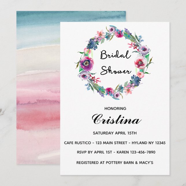 Einladung von mehrfarbigen Blumenzaubern (Vorne/Hinten)