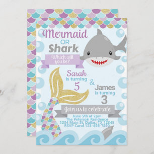 Einladung von Mermaid Shark Birthday Party