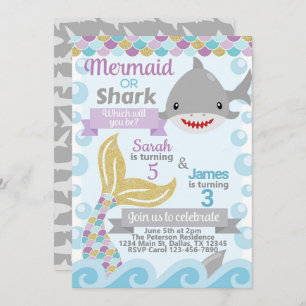 Einladung von Mermaid Shark Birthday Party