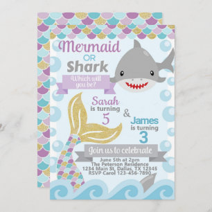 Einladung von Mermaid Shark Birthday Party
