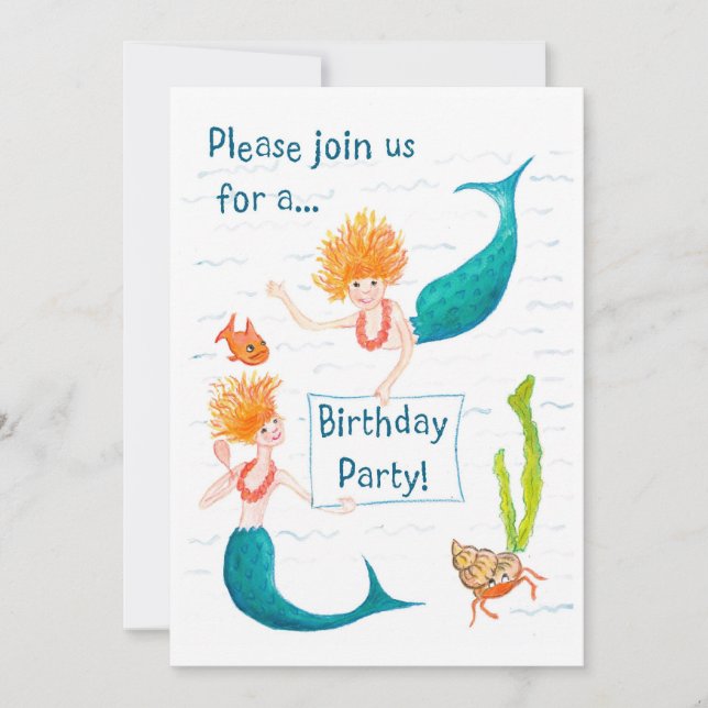 Einladung von Mermaids Geburtstagsparty (Vorderseite)