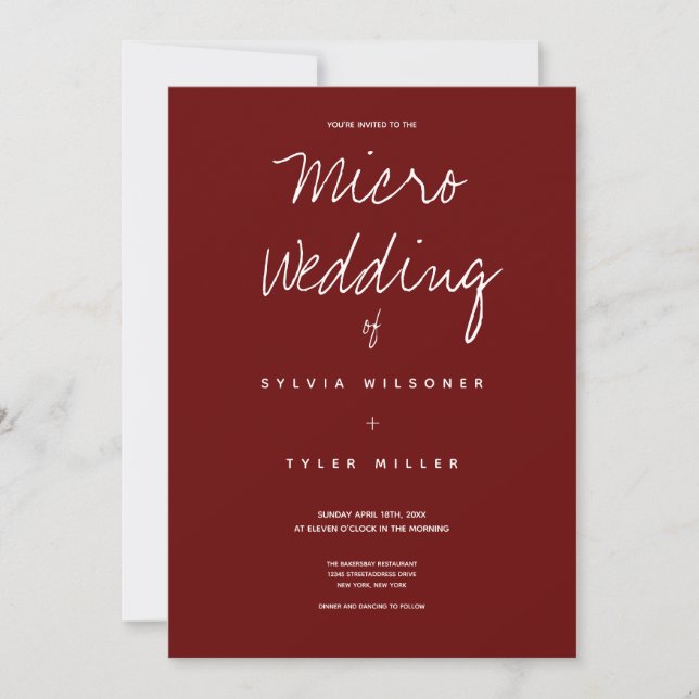 Einladung von Micro Wedding Burgundy Typografie (Vorderseite)
