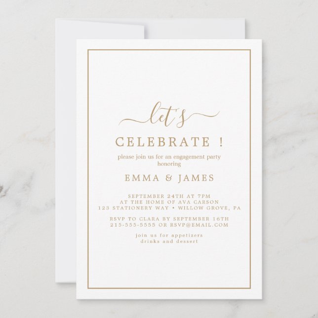 Einladung von Minimalistischem Gold "Let's Celebra (Vorderseite)