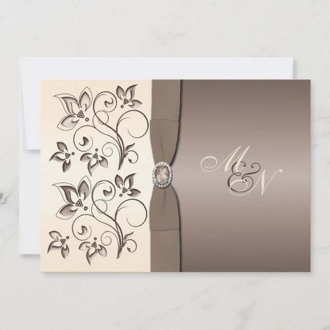 Einladung von Mocha und Ivory Floral Monogram (Vorderseite)