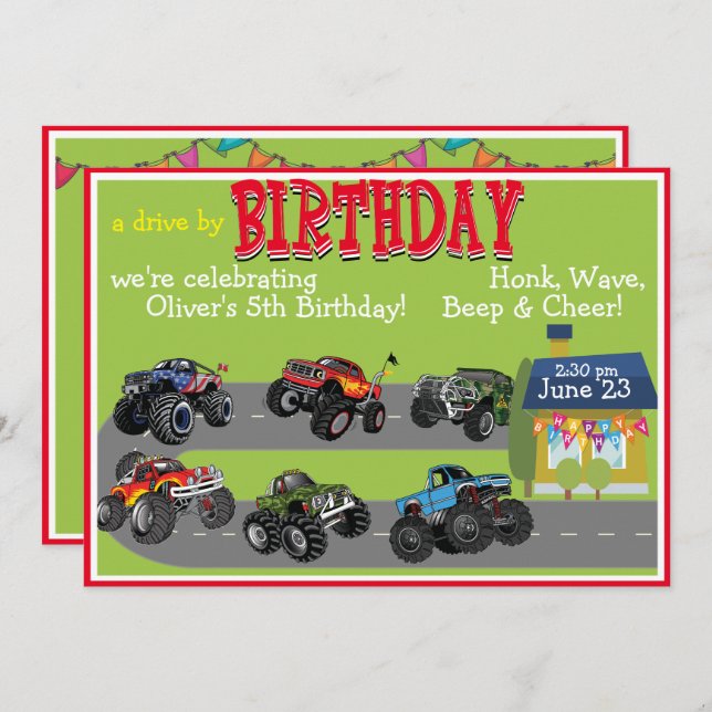 Einladung von Monster Truck By Birthday Parade (Vorne/Hinten)