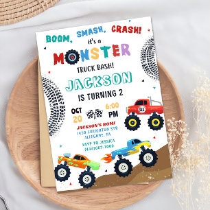 Einladung von Monster Truck Racing Car Kindergebur