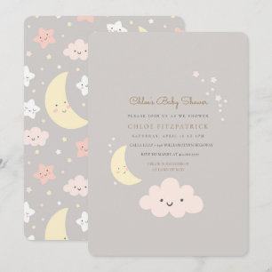 Einladung von Moon und Star Baby Shower Gray