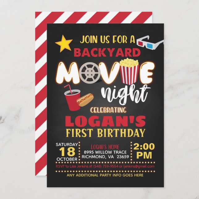 Einladung von Movie Birthday (Vorne/Hinten)