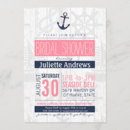 Einladung von Nautic Bridal, Rosa und Navy Blue