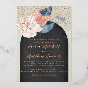 Einladung von Navy Blue & Rose Gold Wedding Foil