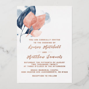 Einladung von Navy Blue & Rose Gold Wedding Foil
