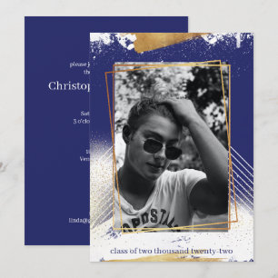 Einladung von niedlich Navy & Gold Gerahmt Abschlu