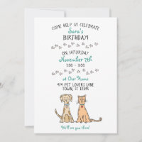 Einladung von niedlichen Hunden und Katzen zum Geb