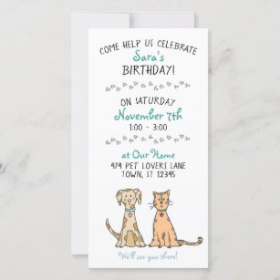Einladung von niedlichen Hunden und Katzen zum Geb