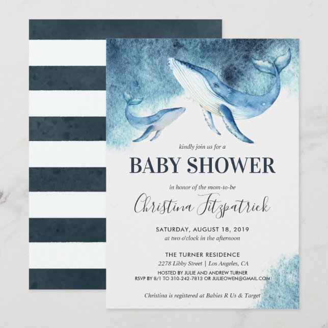 Einladung von Ocean Whale Baby Shower (Vorne/Hinten)