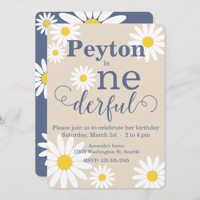 Einladung von Onederful Daisy zum ersten Geburtsta (Vorne/Hinten)